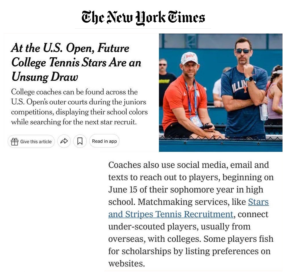 New York Times article mentioning Stars and Stripes Tennis
